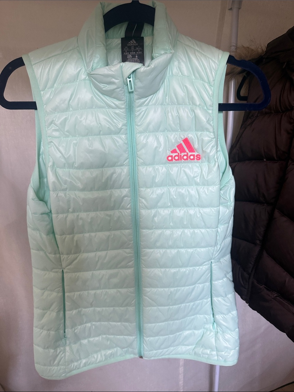 adidas Mint Green Quilted Vest with Pink Logo